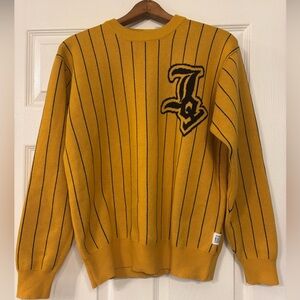 Joyrich Mustard Pinstripe Knit Sweater Sz S Baseball Logo J Patch Streetwear LN